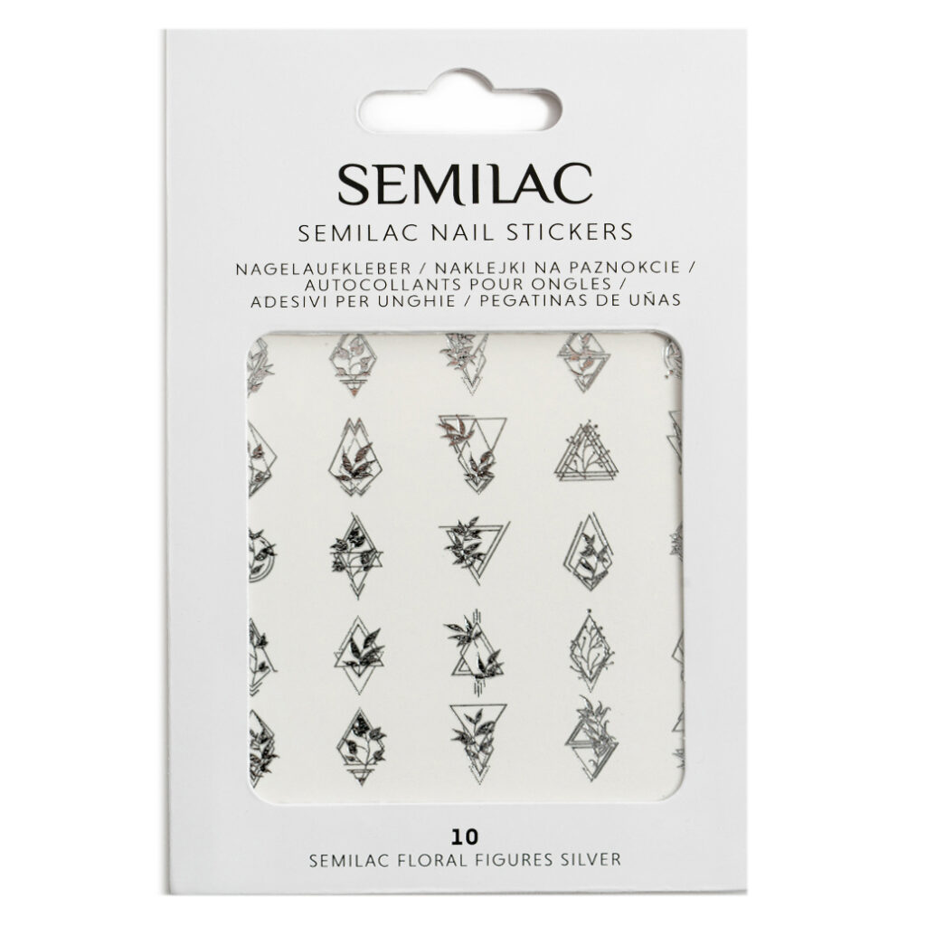 Pegatinas Semilac 10 Nail Stickers Floral Figures Silver